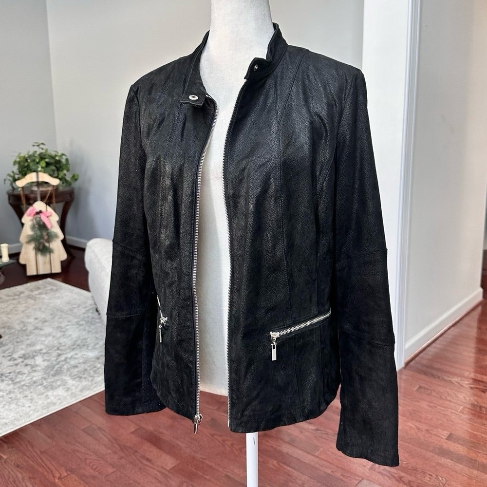 Vintage Wilson's GenuineLeather Black‎ Silver Hardware Zip Up Jacket Coat XL